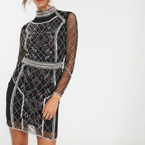 ASOS Frock & Frill Long Sleeve Beaded Mini Dress